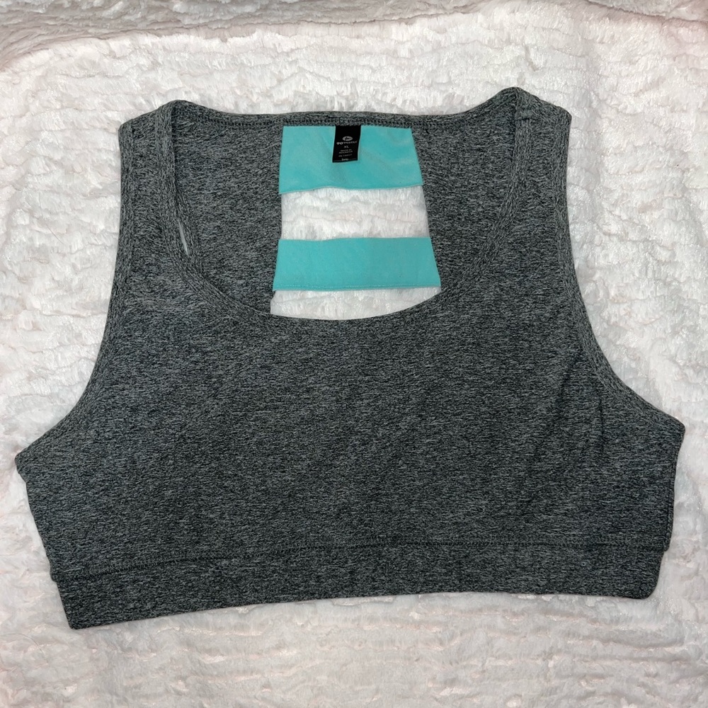 Charcoal and Teal Blue Sports Bra